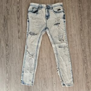 Ninth Hall Heavily Distressed 28w 'Lure' Slim Jeans in Light Blue